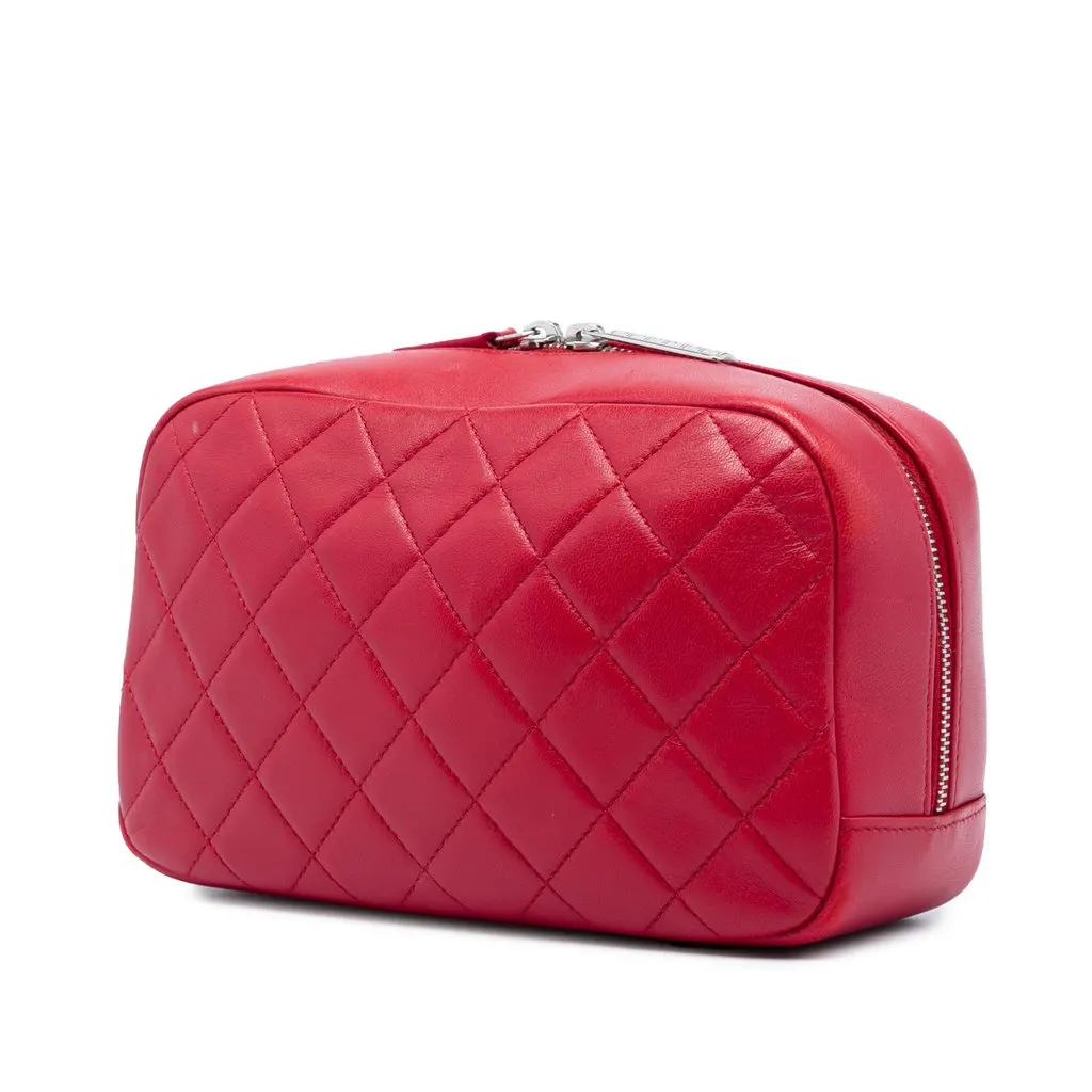 Chanel Medium Quilted Lambskin Curvy Cosmetic Pouch Red Leather Very good - Back View