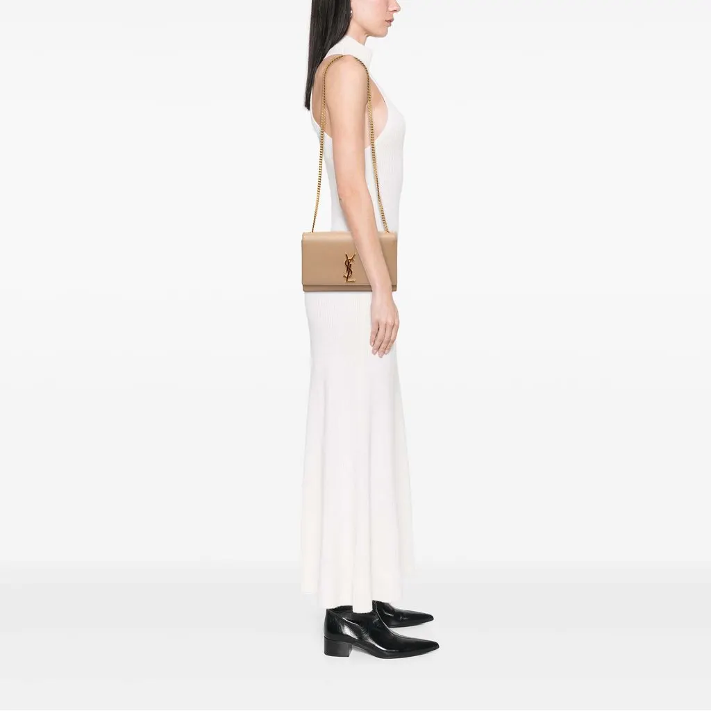 Saint Laurent Medium Grain De Poudre Monogram Kate Crossbody Beige Leather Good - Box View
