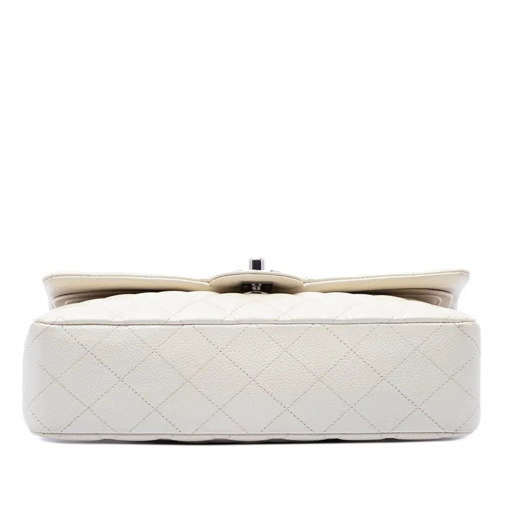 Chanel Medium Classic Caviar Double Flap White Leather Good - Inside View