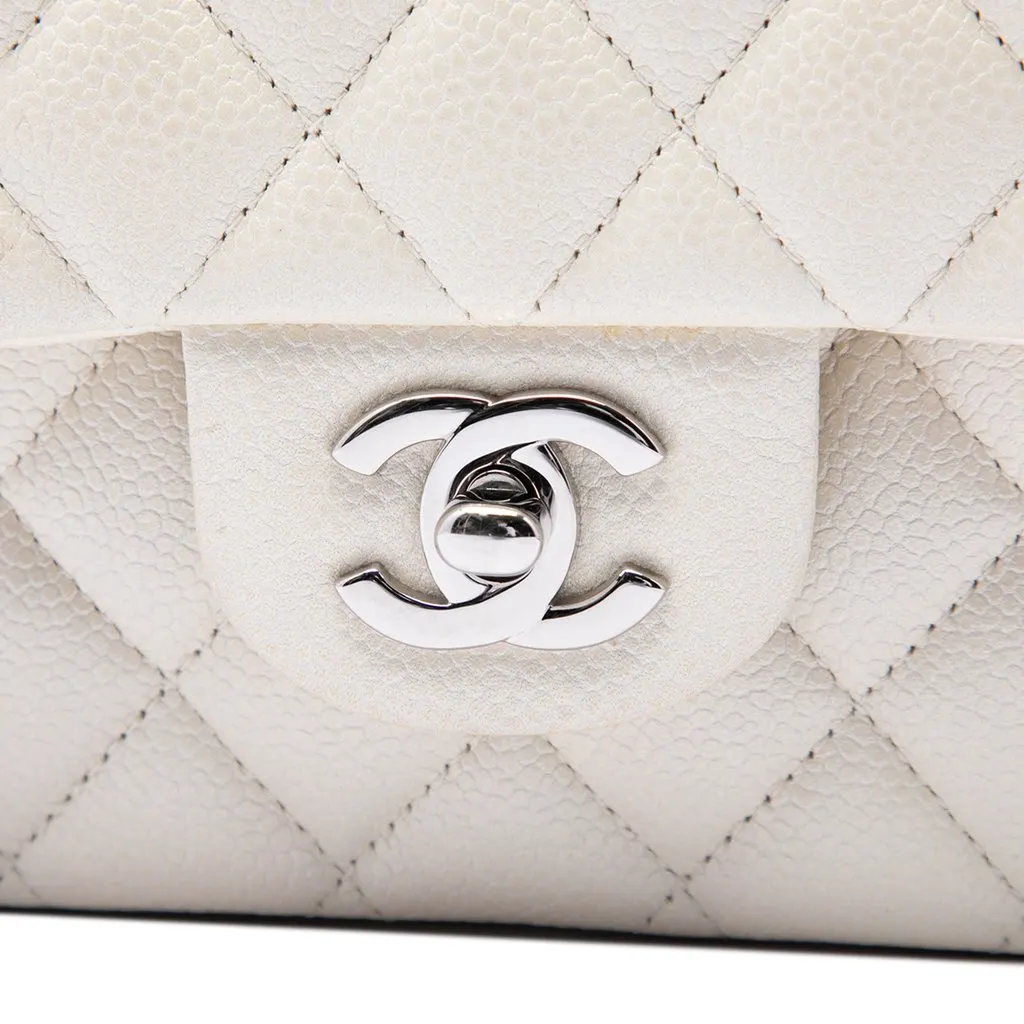 Chanel Medium Classic Caviar Double Flap White Leather Good - Box View