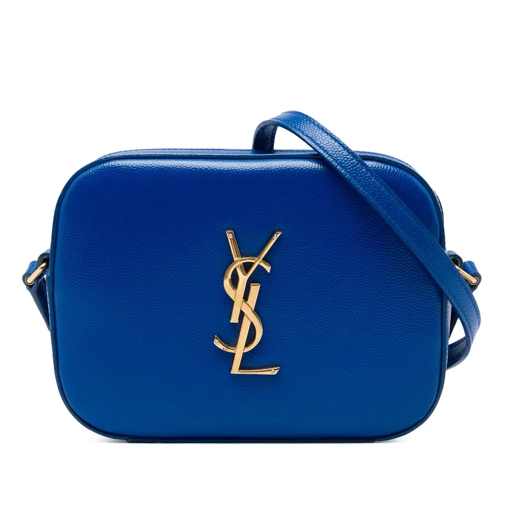 Saint Laurent Small Grain De Poudre Classic Monogram Camera Bag Blue Leather Very good - Front View