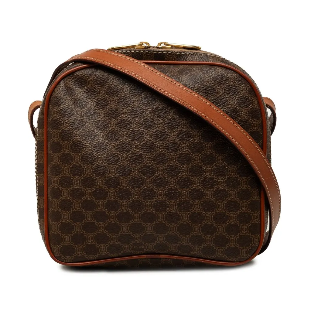 Celine Macadam Coated Canvas Crossbody Brown Very good - Front View