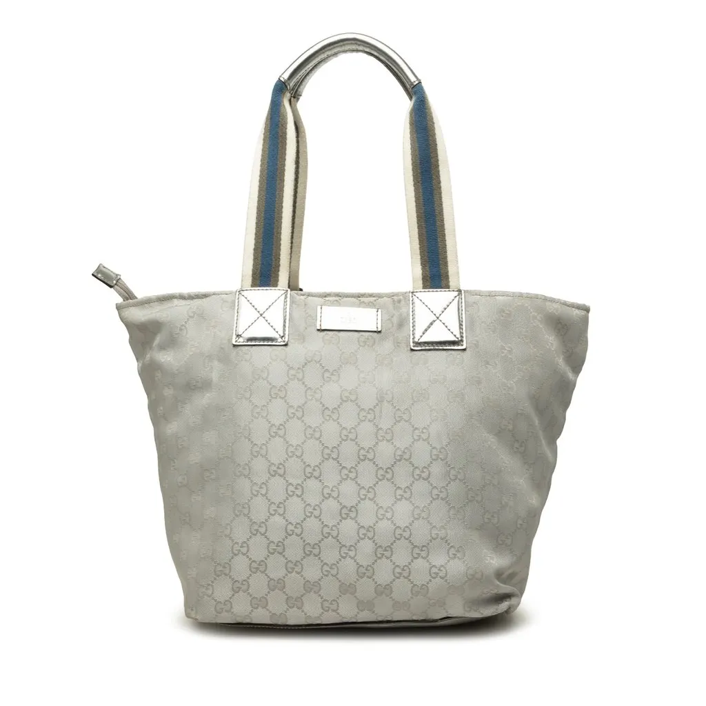 Gucci GG Canvas Web Tote Silver Canvas Very good - Front View