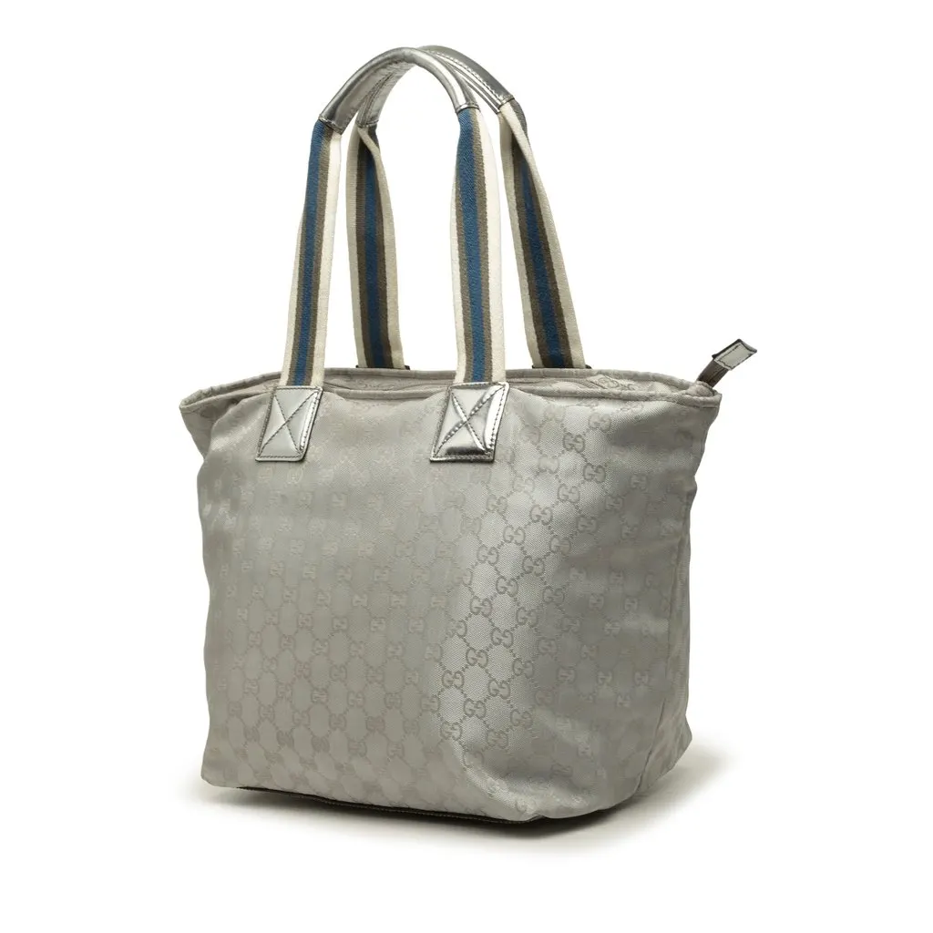 Gucci GG Canvas Web Tote Silver Canvas Very good - Back View