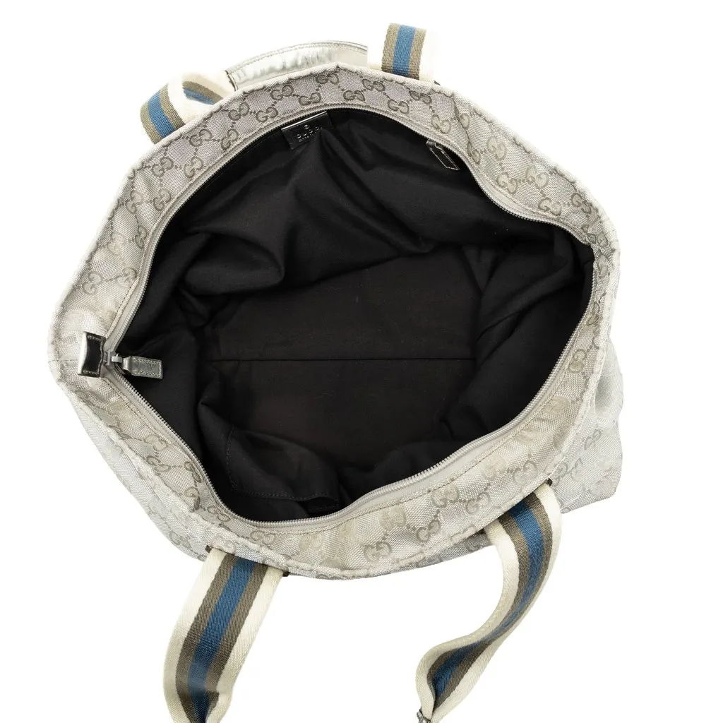 Gucci GG Canvas Web Tote Silver Canvas Very good - Model View