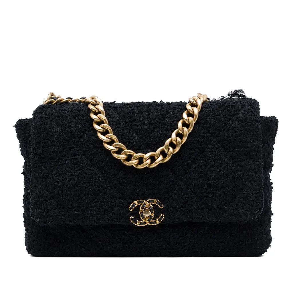 Chanel Maxi Tweed 19 Flap Black Very good - Front View