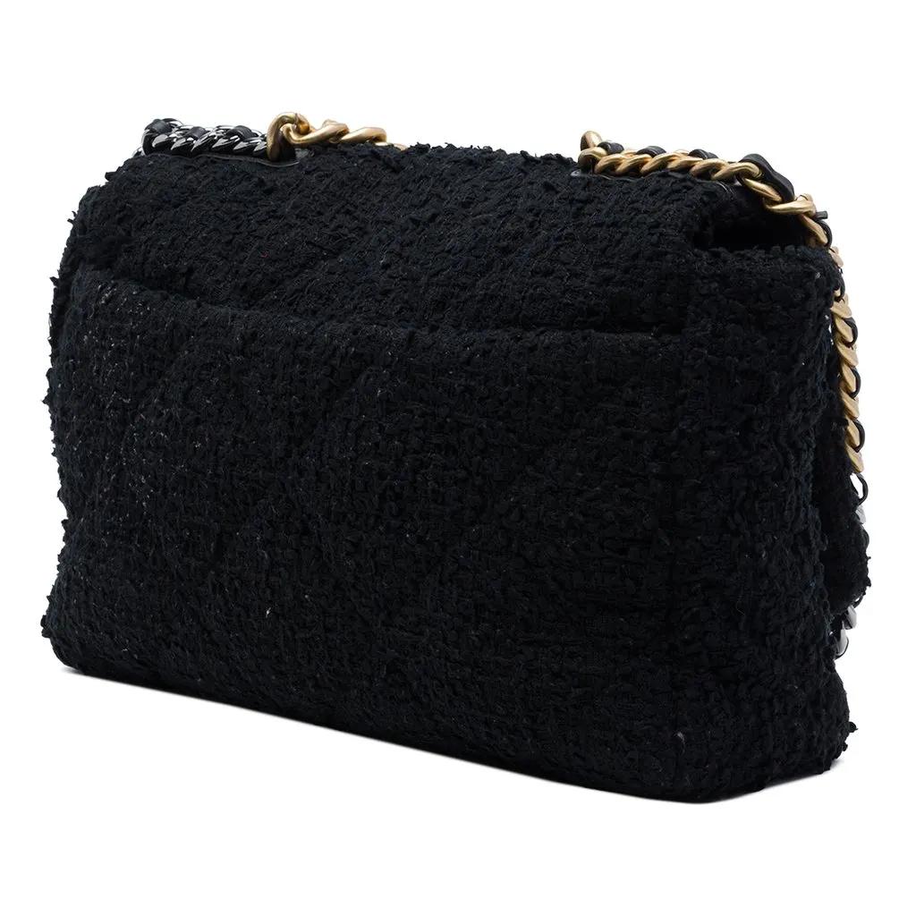 Chanel Maxi Tweed 19 Flap Black Very good - Back View