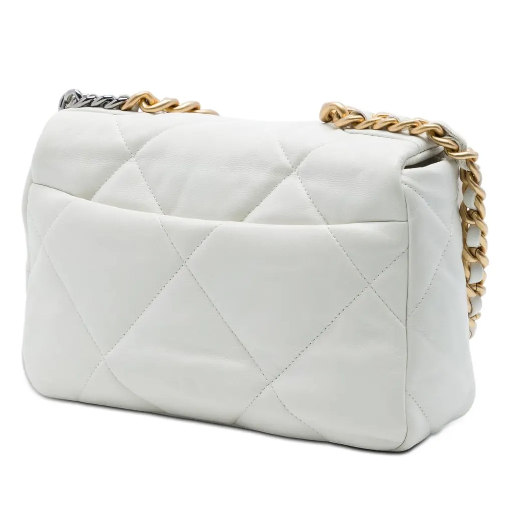 Chanel Medium Lambskin 19 Flap White Leather Very good - Back View