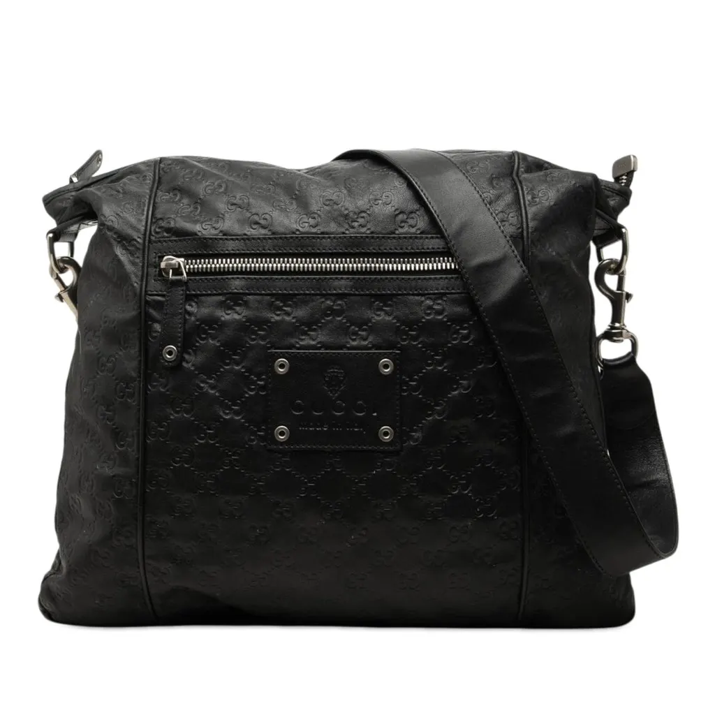 Gucci Guccissima Messenger Bag Black Leather Very good - Front View