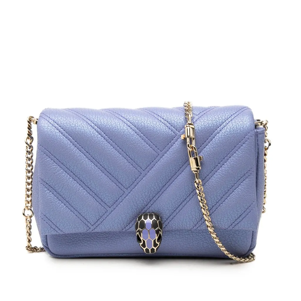 Bvlgari Leather Serpenti Cabochon Chain Crossbody Purple Leather Good - Front View