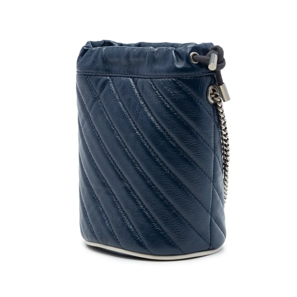 Gucci Mini GG Marmont Matelasse Diagonal Leather Torchon Bucket Bag Blue Leather Very good - Back View