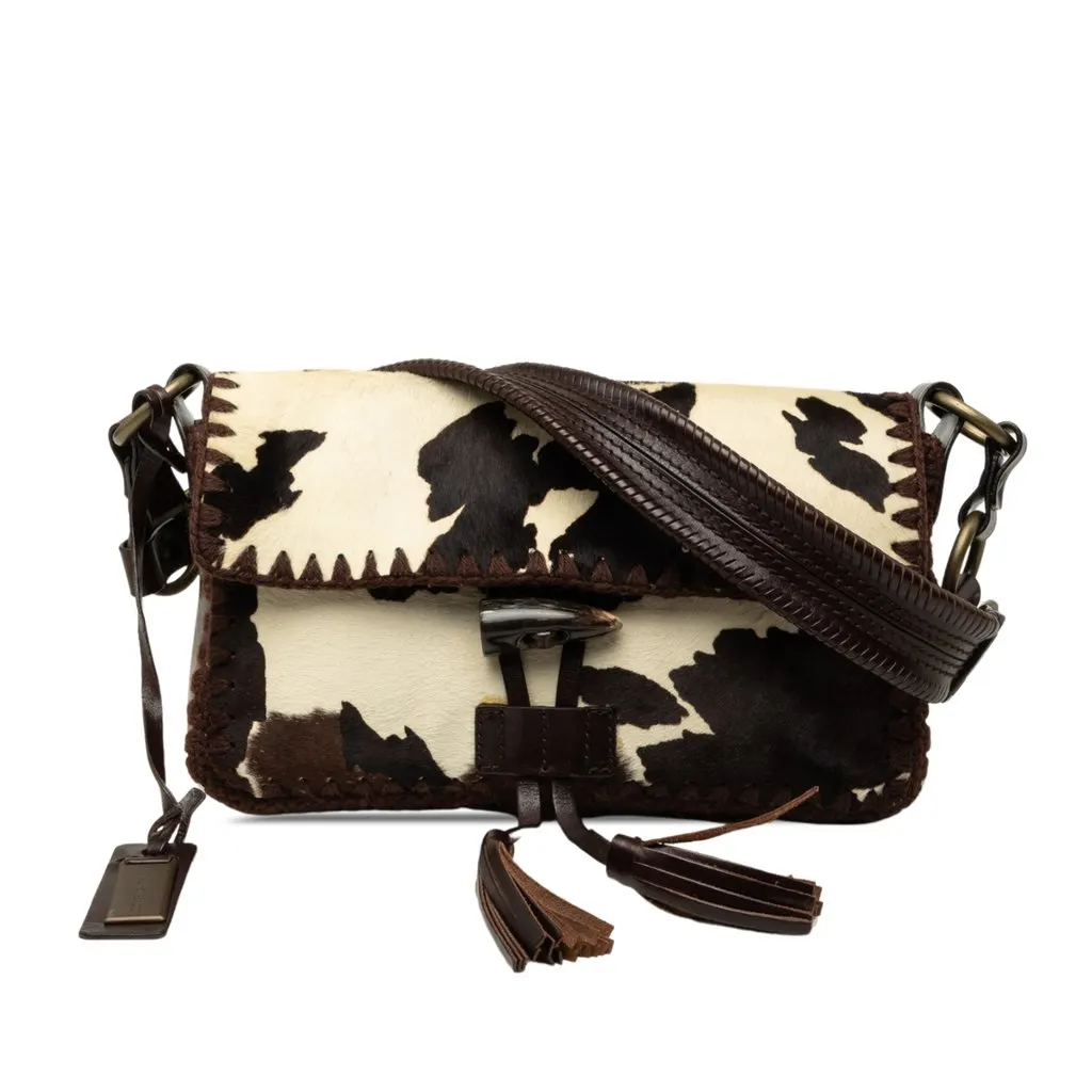 Dolce & Gabbana Pony Hair Cow Print Shoulder Bag White Leather Very good - Front View