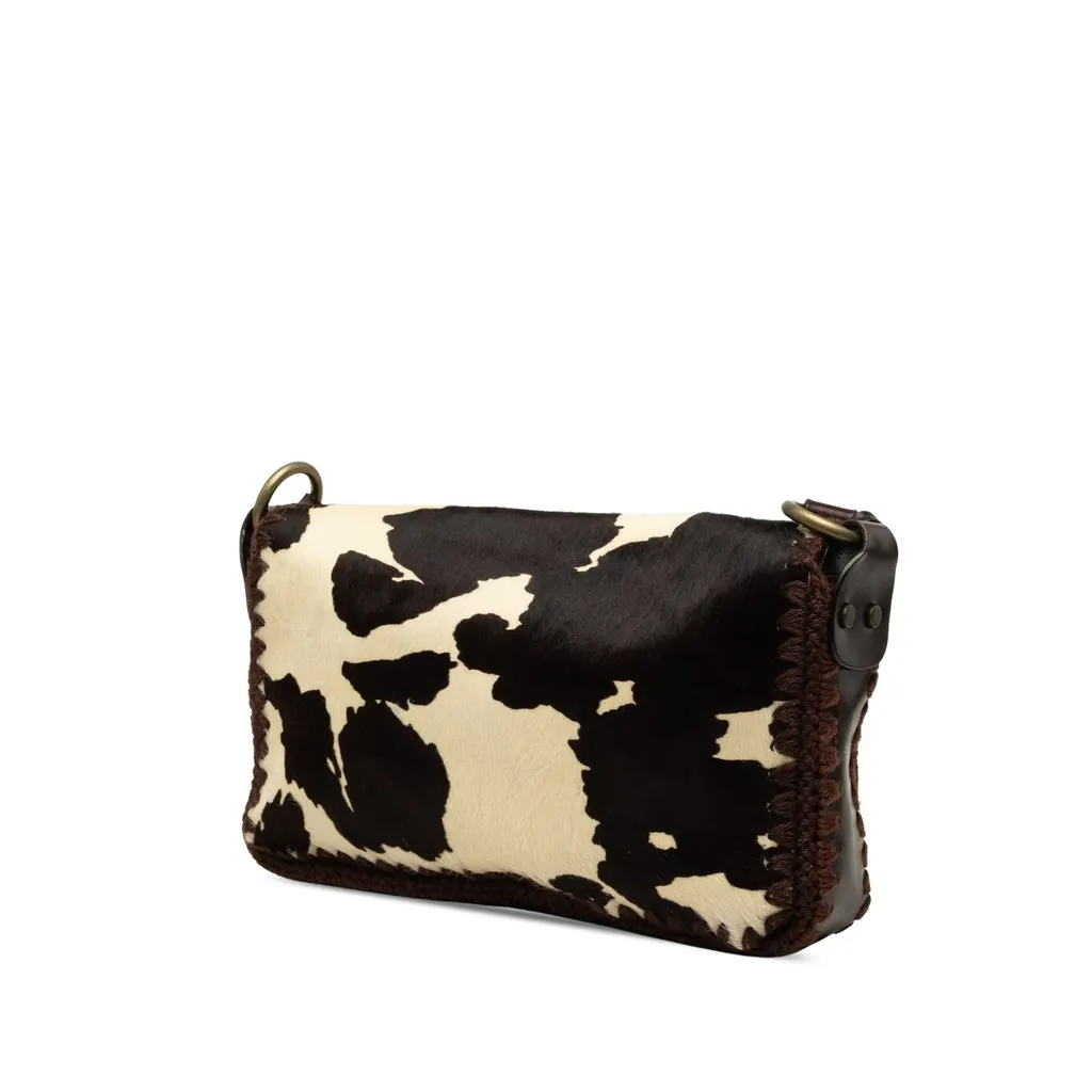 Dolce & Gabbana Pony Hair Cow Print Shoulder Bag White Leather Very good - Back View