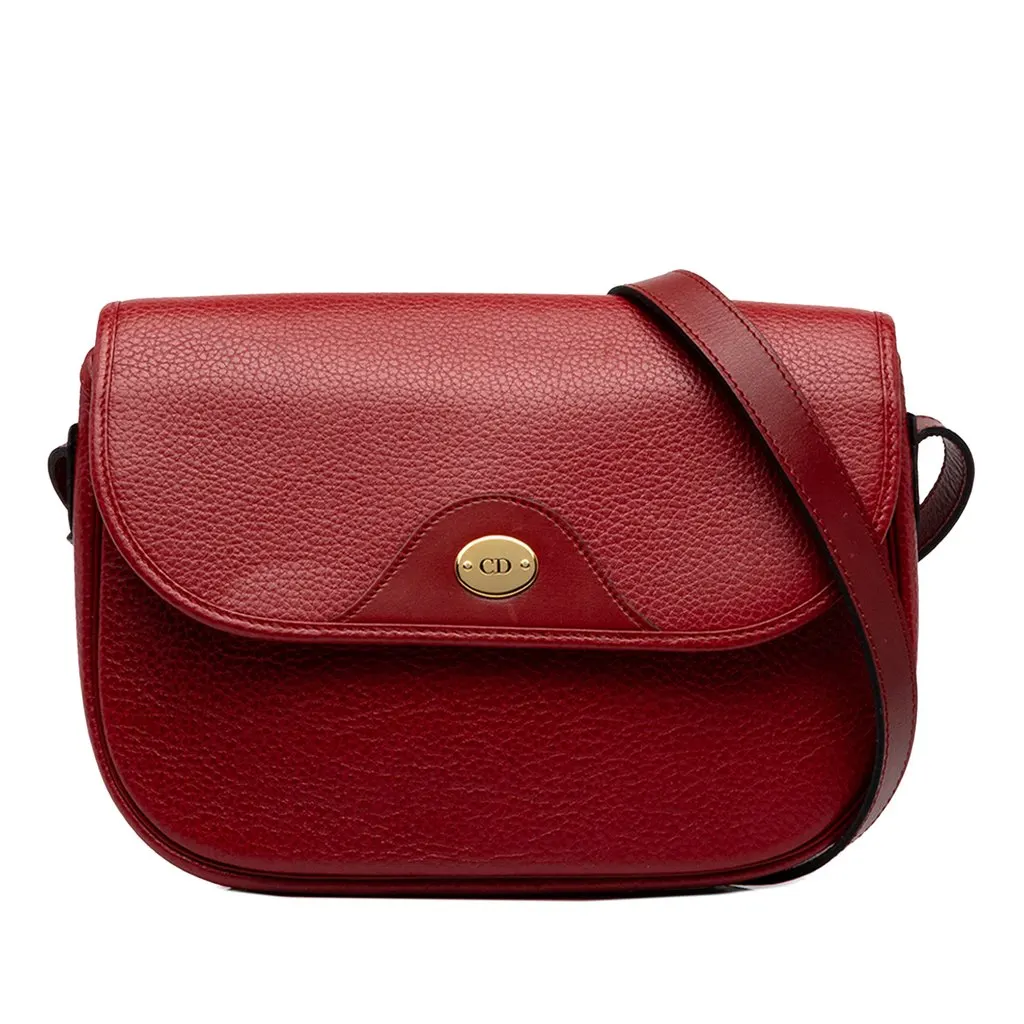 Dior Leather Shoulder Bag Red Leather Good - Front View