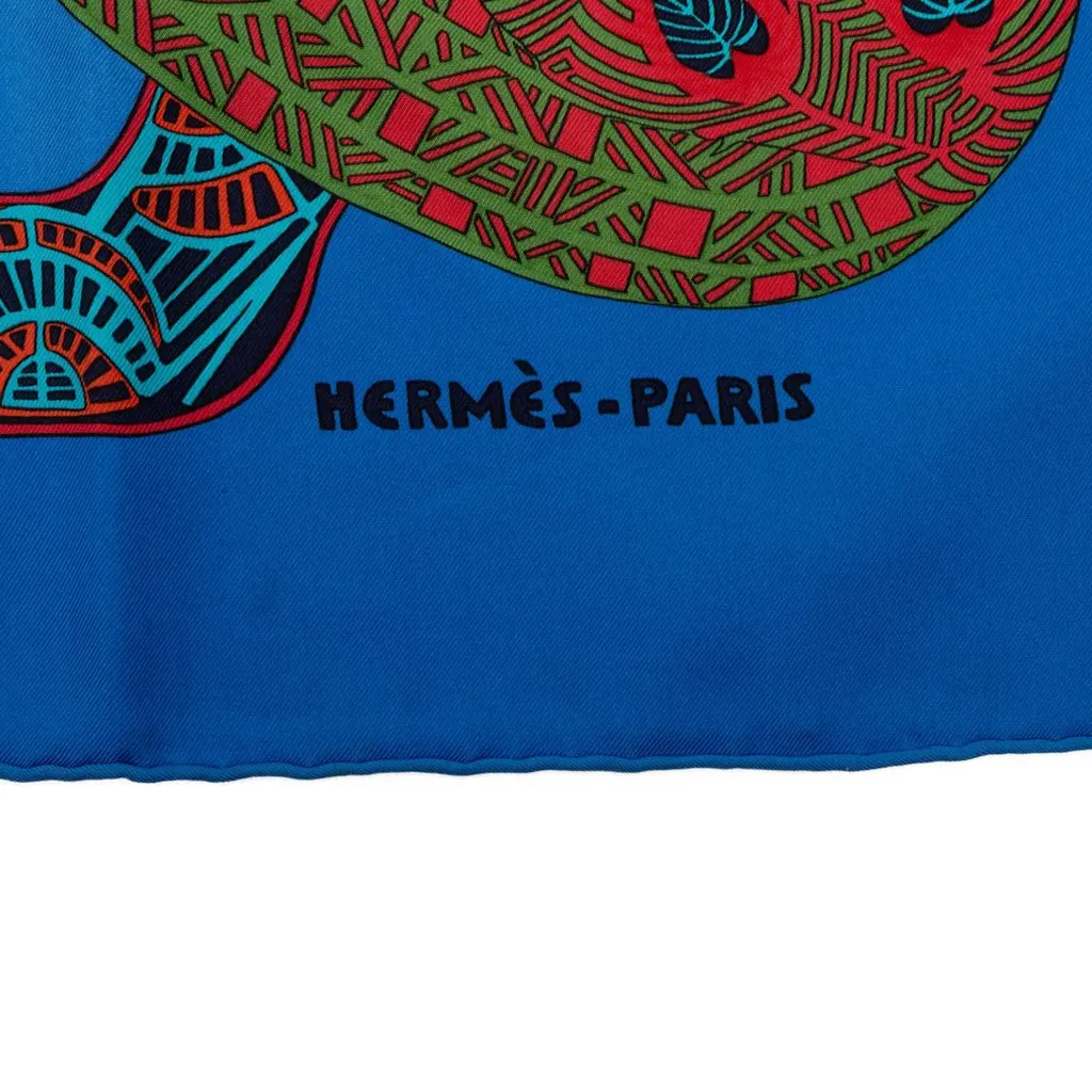 Hermès Art des Steppes Silk Scarf 90 Blue Silk Very good - Back View