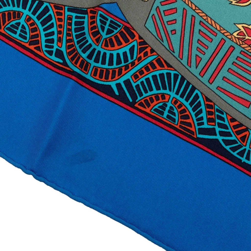 Hermès Art des Steppes Silk Scarf 90 Blue Silk Very good - Inside View