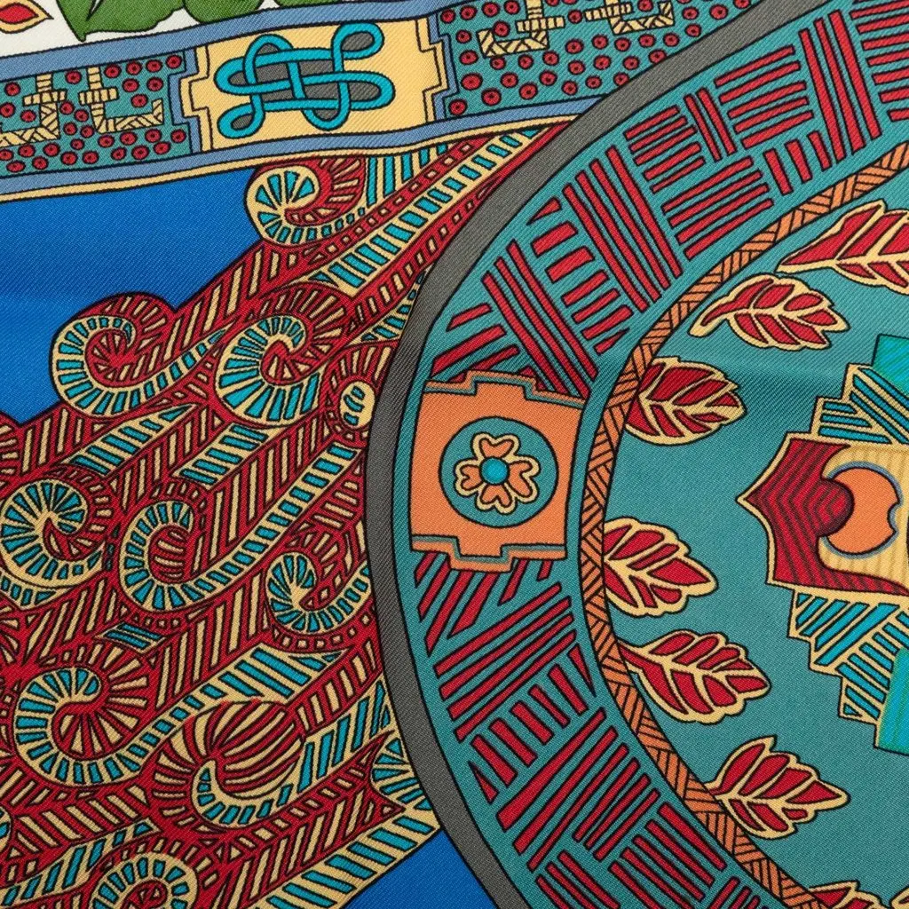 Hermès Art des Steppes Silk Scarf 90 Blue Silk Very good - Model View