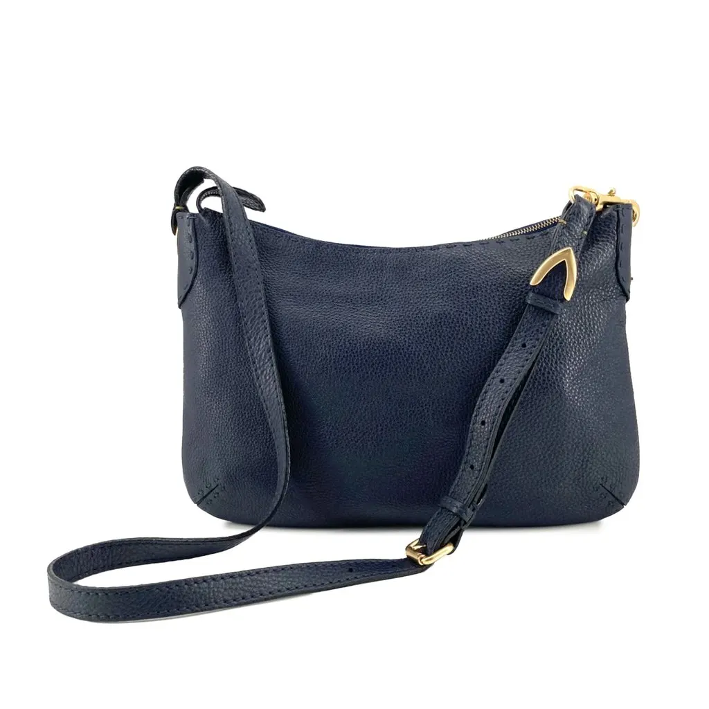 Fendi Medium Leather Selleria Crossbody Blue Leather Good - Front View