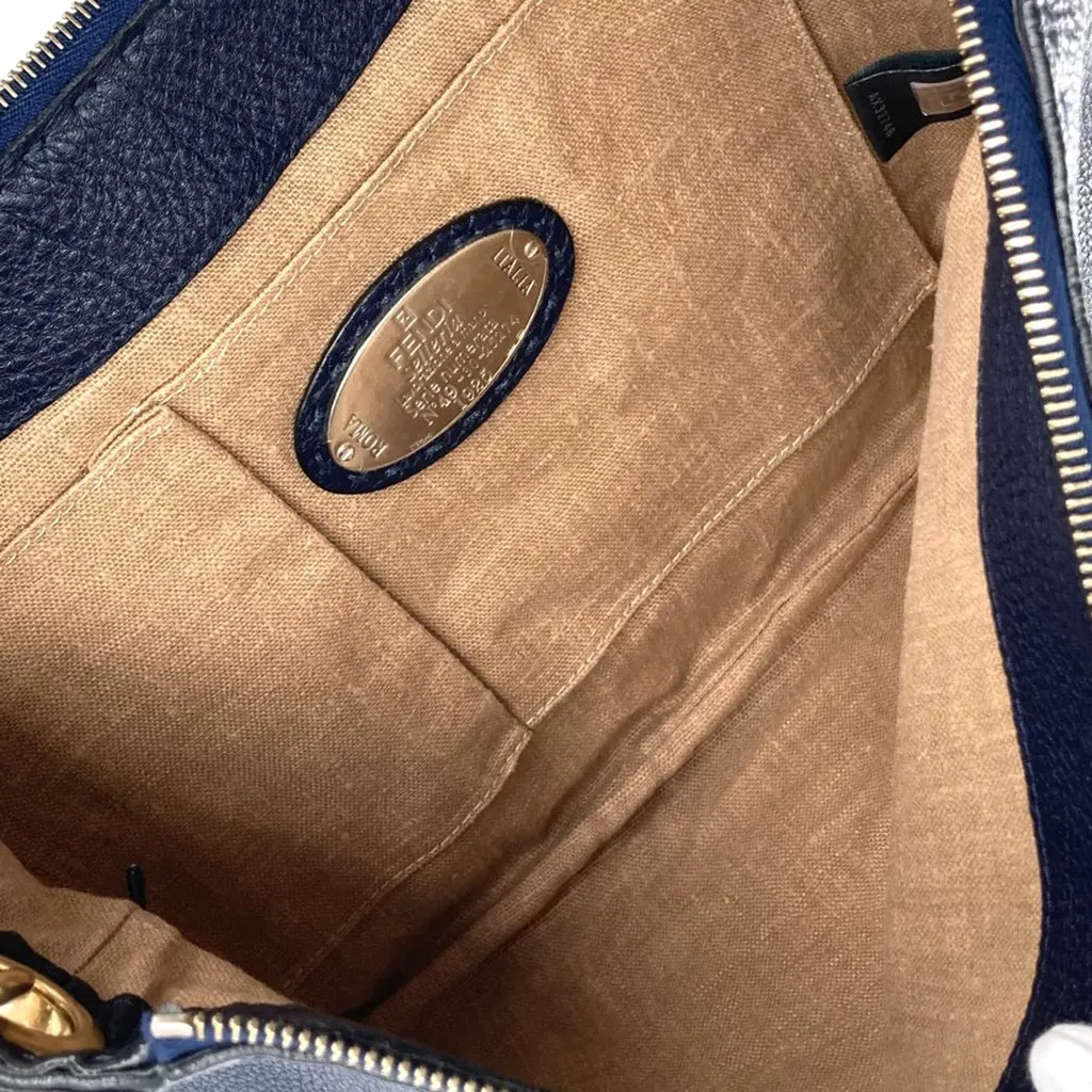 Fendi Medium Leather Selleria Crossbody Blue Leather Good - Model View