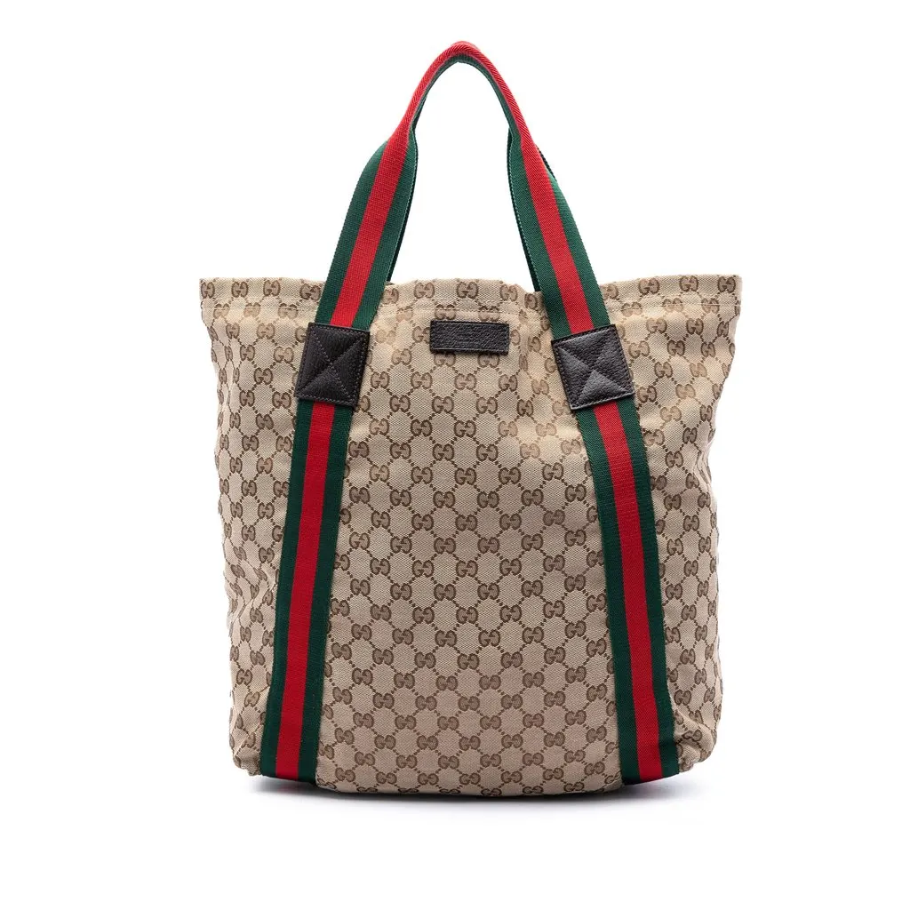 Gucci GG Canvas Web Tote Beige Very good - Front View