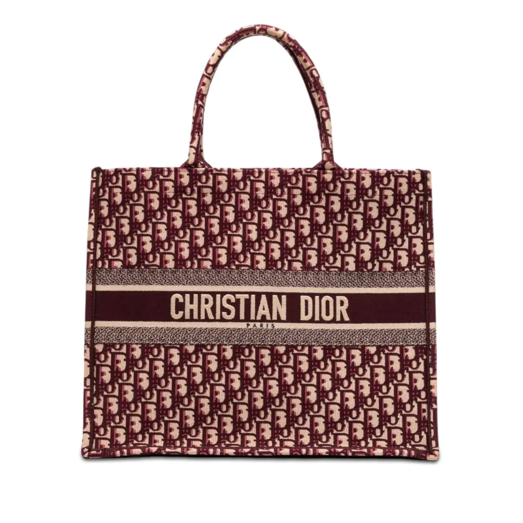 Dior Large Oblique Embroidered Canvas Book Tote Red Very good - Front View