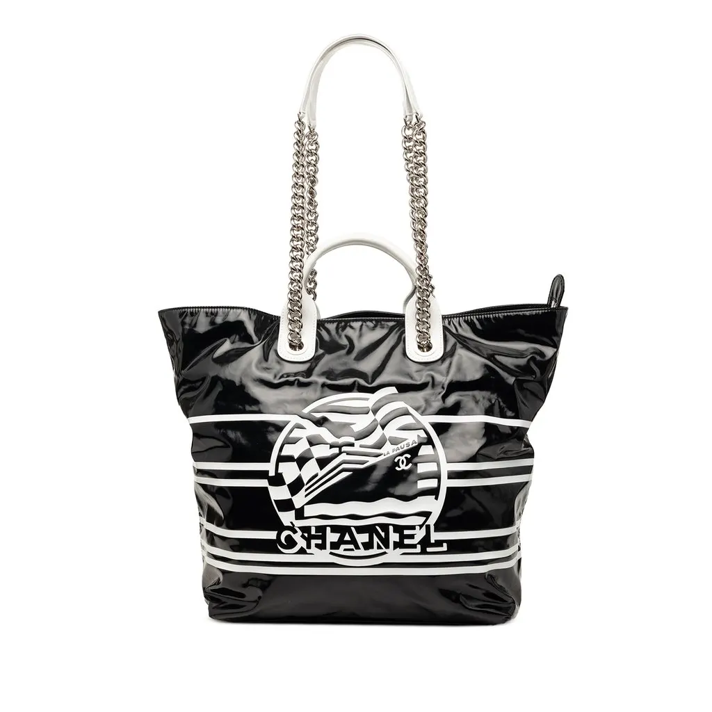 Chanel Coated Canvas La Pausa Bay Shopping Satchel Black Very good - Front View