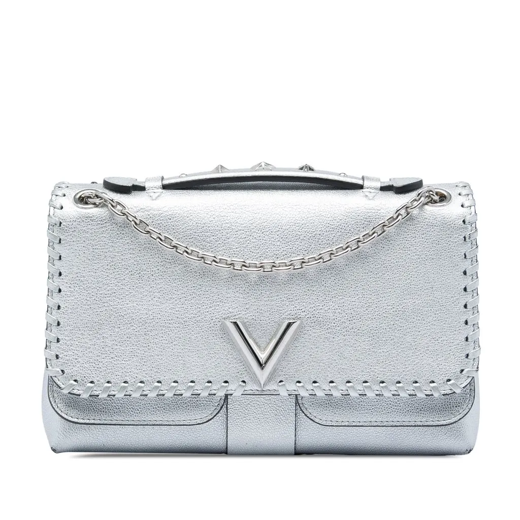 Louis Vuitton Metallic Cuir Plume Ecume Very Chain Bag Silver Leather Very good - Front View