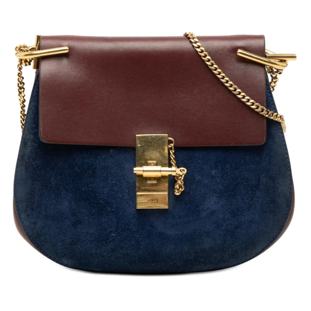 Chloé Small Bicolor Suede and Calfskin Drew Crossbody Red Leather Very good - Front View