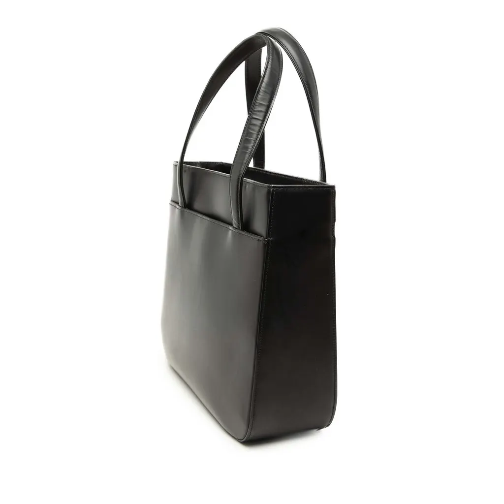 Burberry House Check Trimmed Leather Handbag Black Leather Very good - Back View