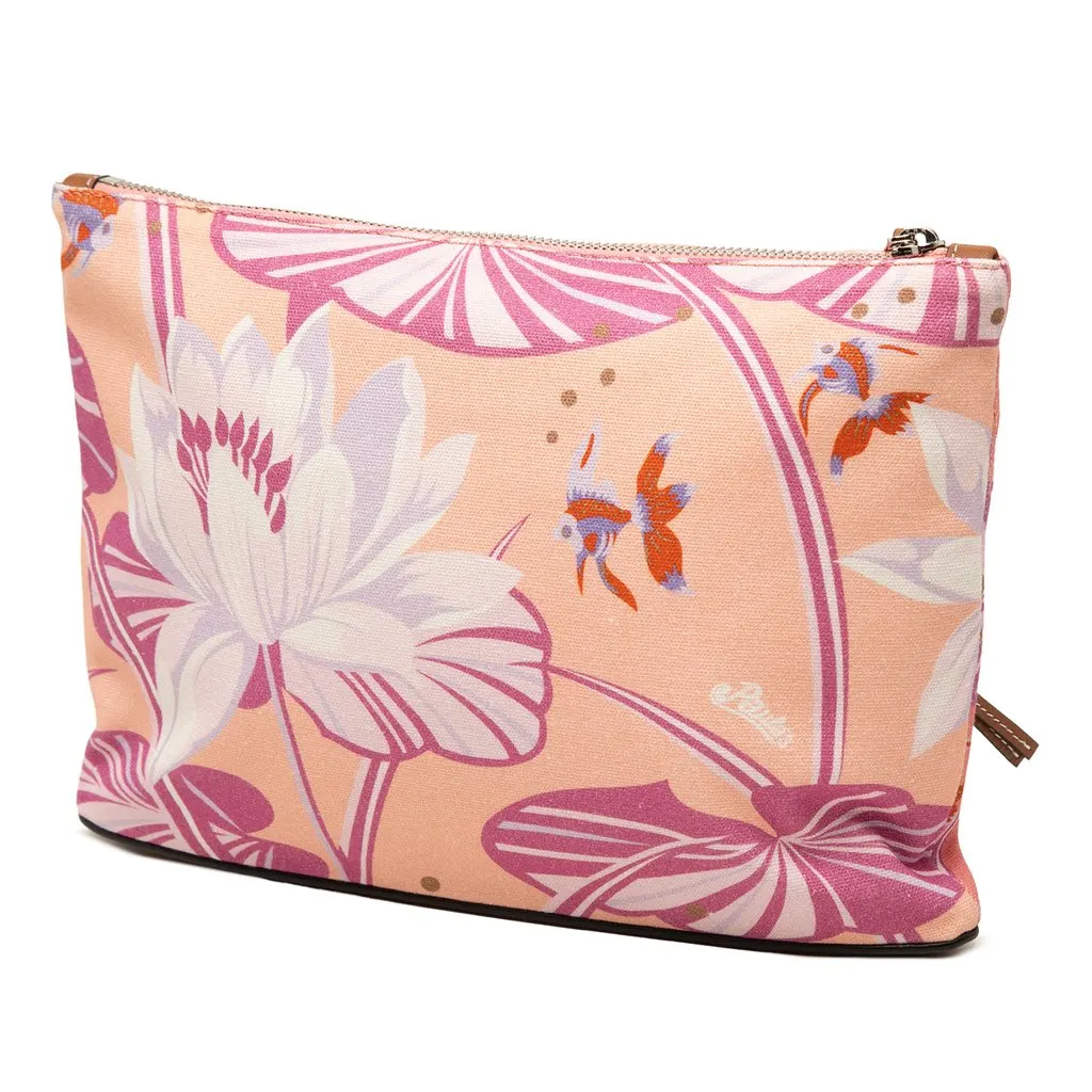 Loewe Paulas Ibiza Canvas Waterlily Print Clutch Pink Canvas Very good - Back View