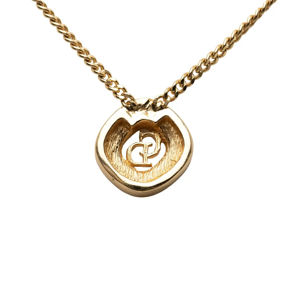 Dior Gold Plated Crystal CD Diamond Pendant Necklace Gold Metal Very good - Back View