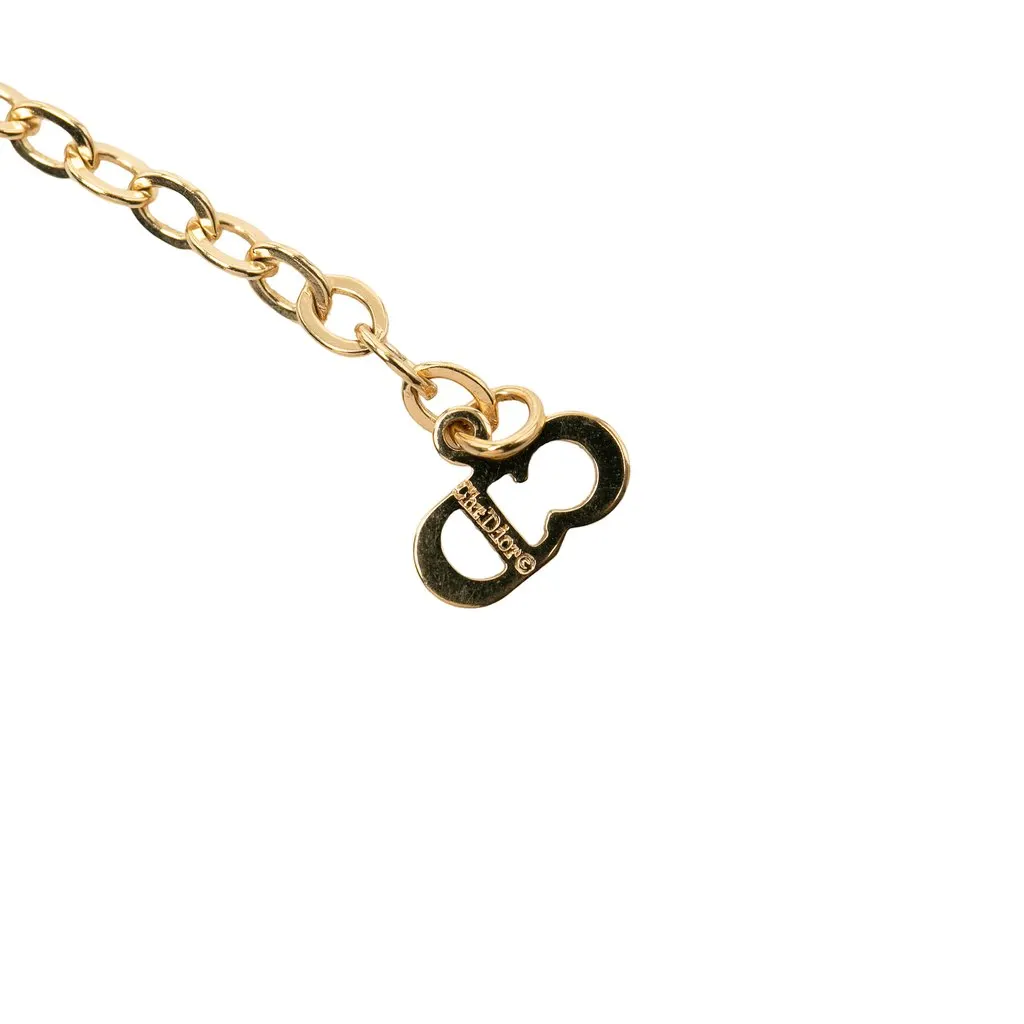 Dior Gold Plated Crystal CD Diamond Pendant Necklace Gold Metal Very good - Model View
