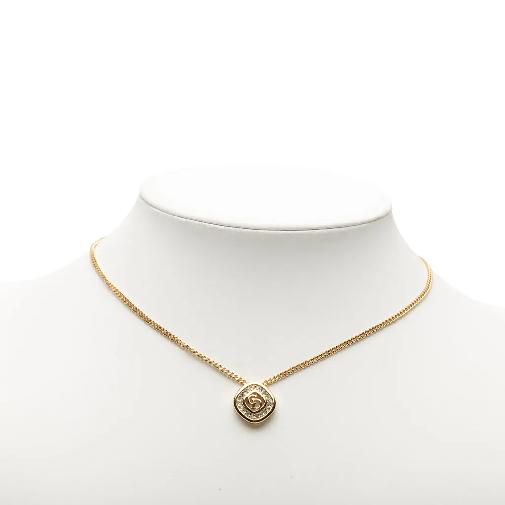 Dior Gold Plated Crystal CD Diamond Pendant Necklace Gold Metal Very good - Box View