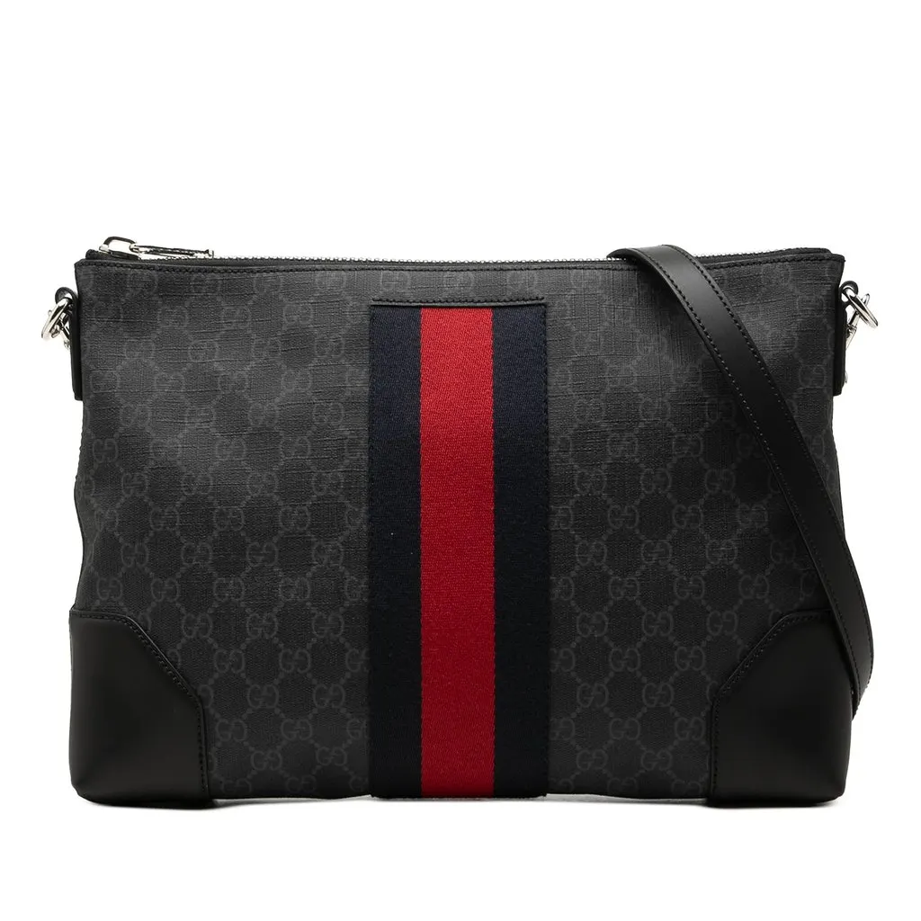 Gucci GG Supreme Web Crossbody Black Canvas Very good - Front View