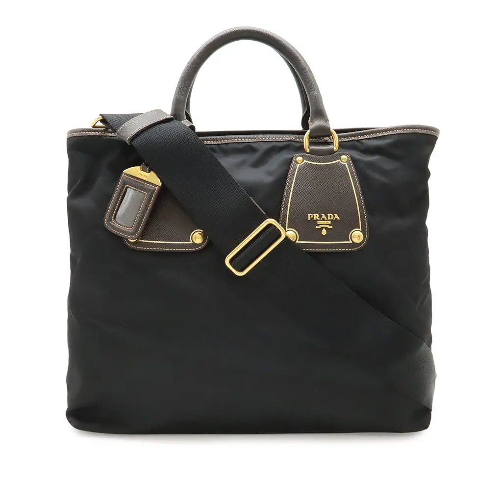 Prada Saffiano Trimmed Tessuto Satchel Black X-Large