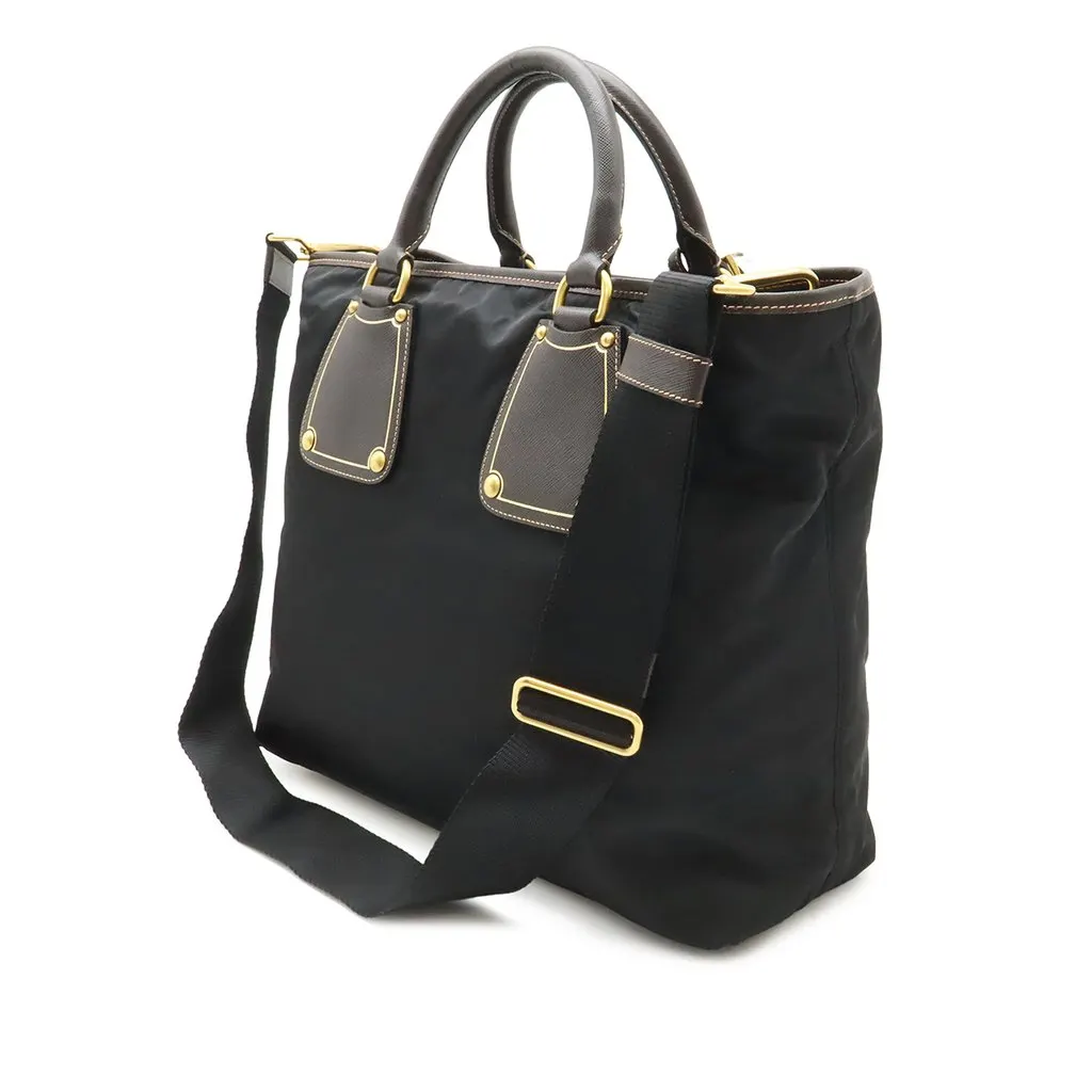 Prada Saffiano Trimmed Tessuto Satchel Black Very good - Back View