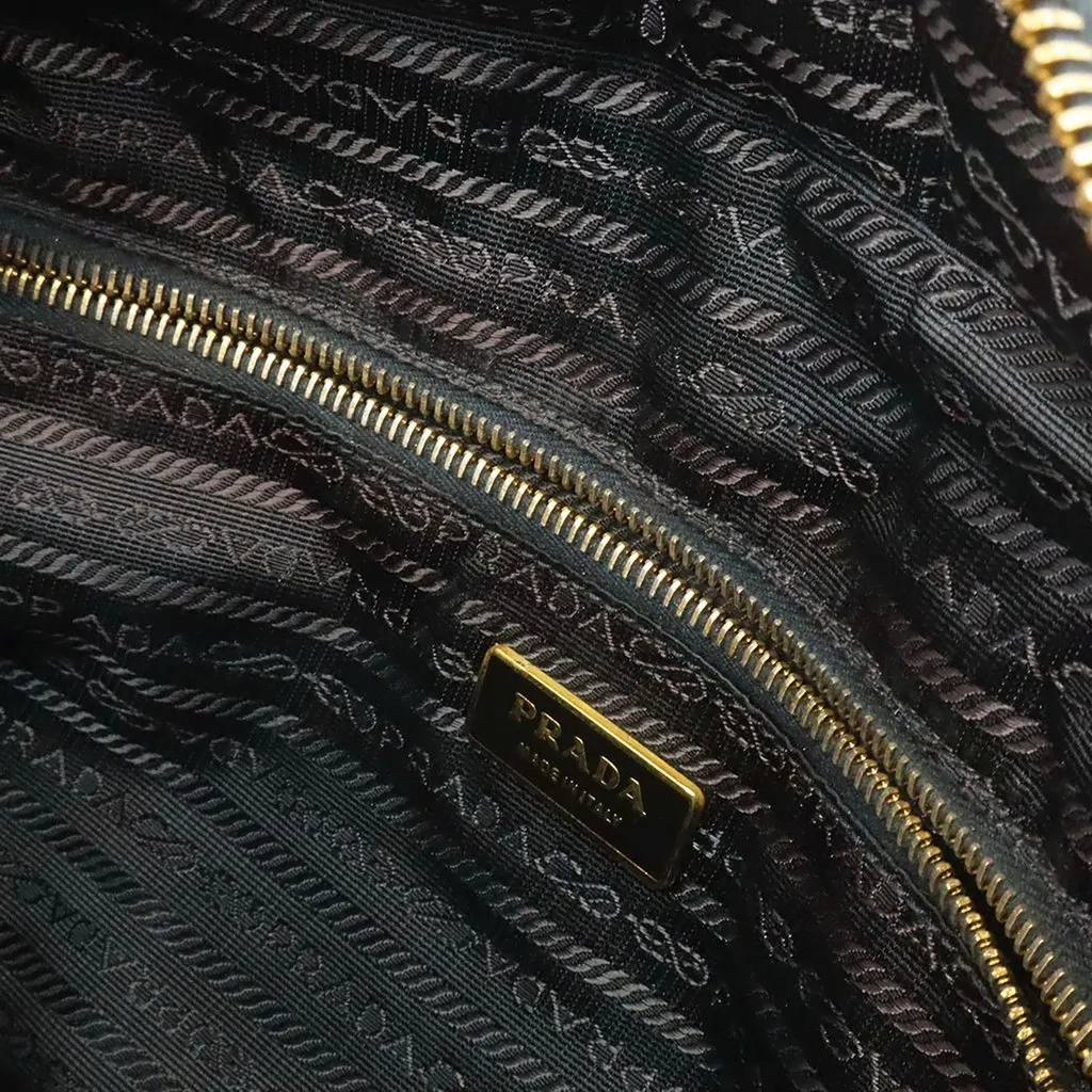 Prada Saffiano Trimmed Tessuto Satchel Black Very good - Model View