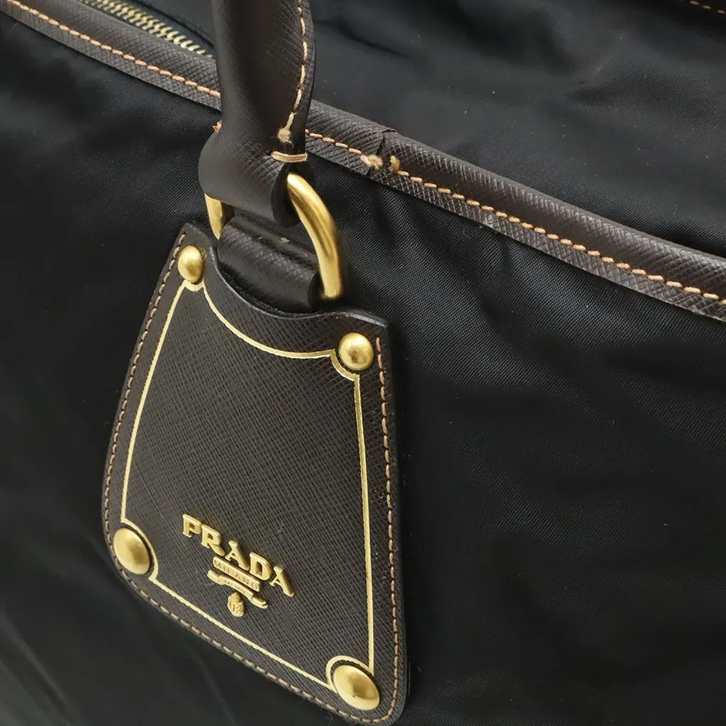 Prada Saffiano Trimmed Tessuto Satchel Black Very good - Box View