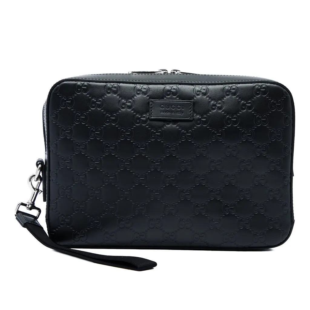 Gucci Guccissima Wristlet Clutch Black Leather Very good - Front View