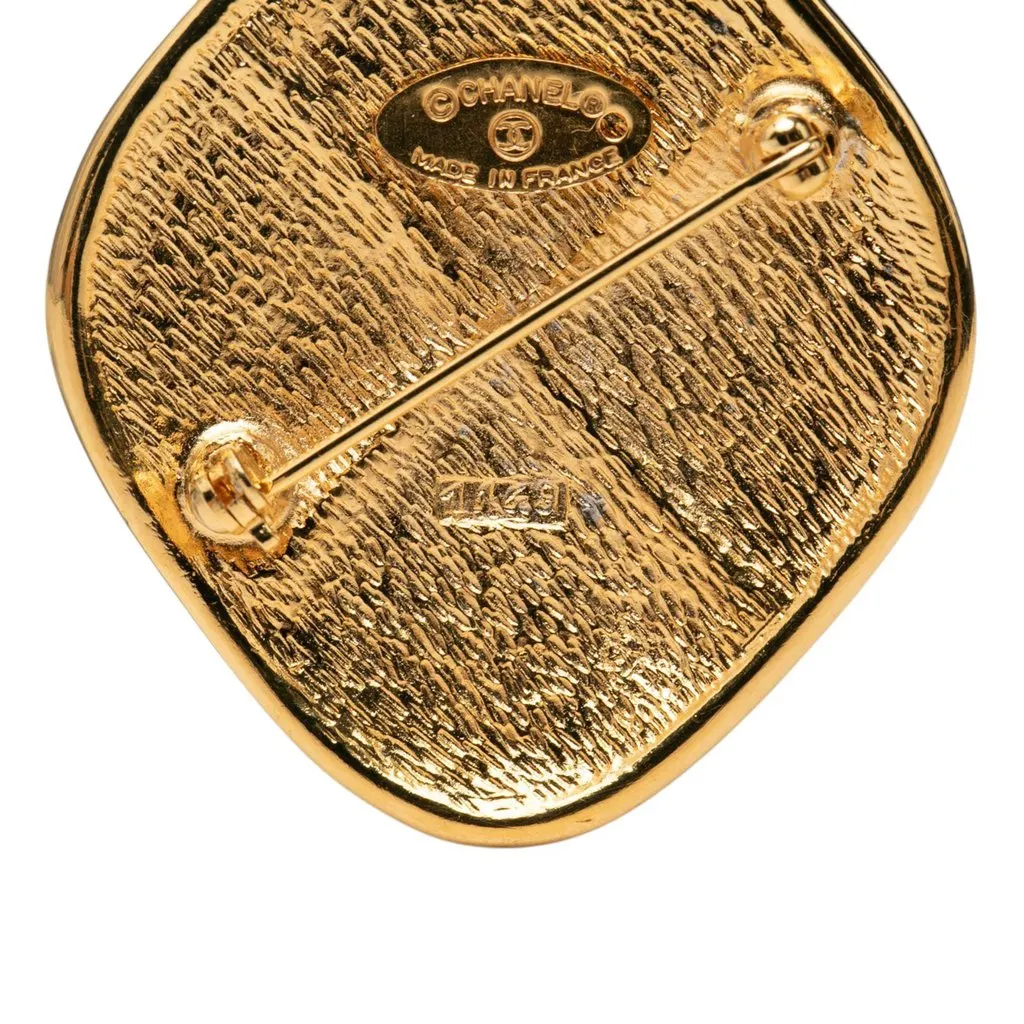 Chanel Gold Plated Quilted Rhombus Pin Brooch Gold Metal Very good - Model View