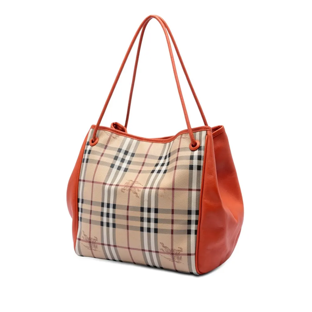 Burberry Small Haymarket Check Coated Canvas and Calfskin Canterbury Tote Beige Very good - Back View
