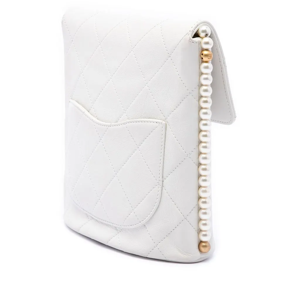 Chanel Small Quilted Calfskin About Pearls Hobo White Leather Very good - Back View