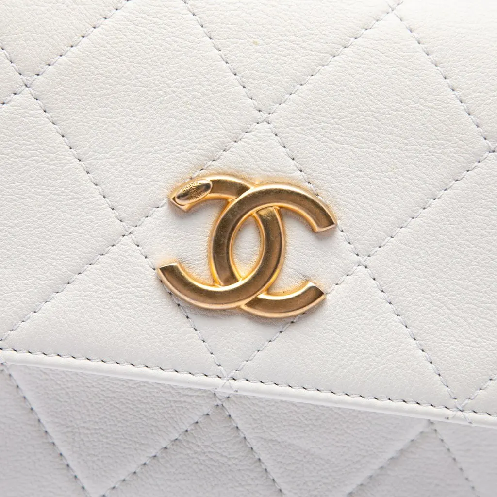 Chanel Small Quilted Calfskin About Pearls Hobo White Leather Very good - Box View