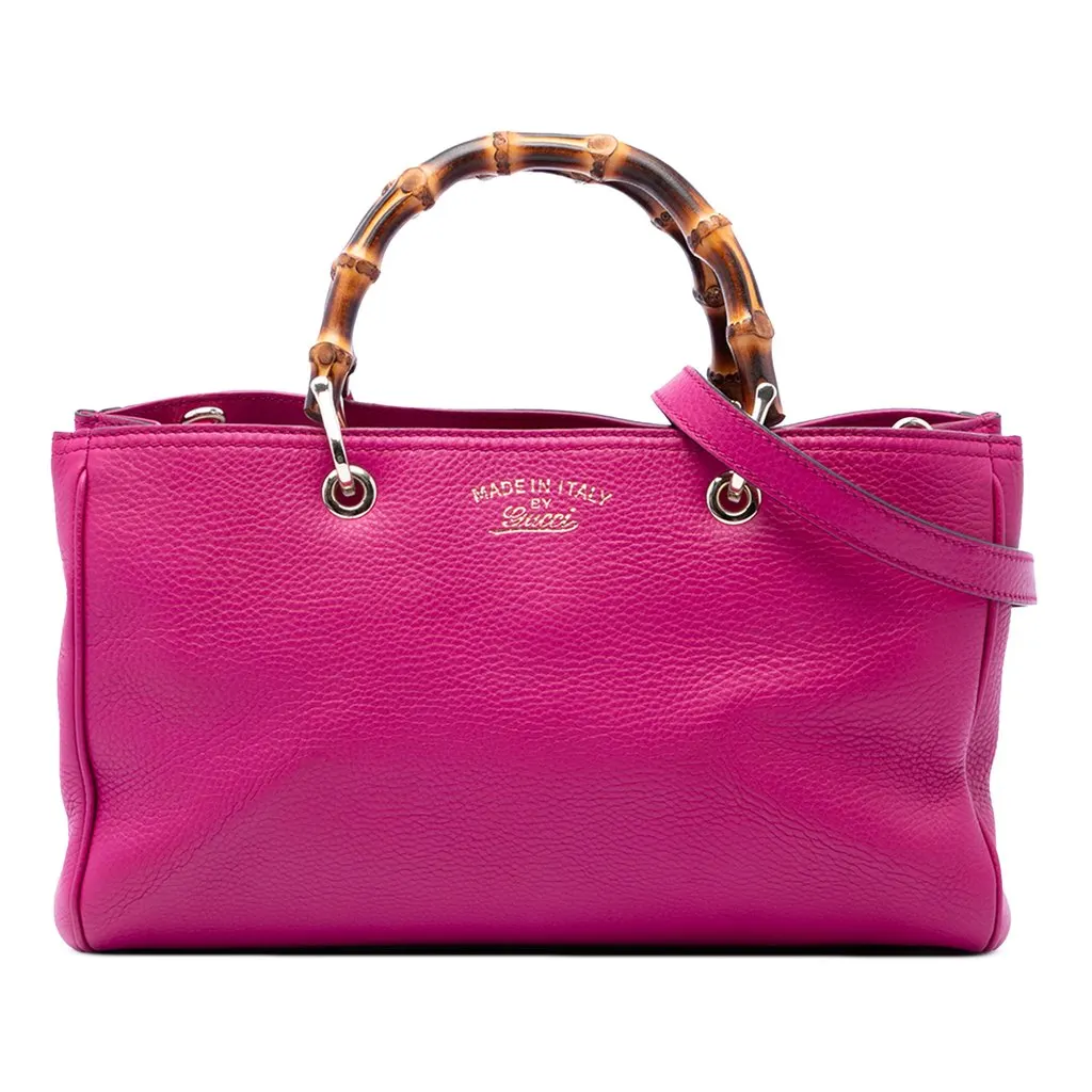 Gucci Medium Calfskin Bamboo Shopper Satchel Pink Leather Very good - Front View