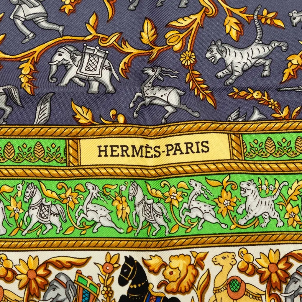 Hermès Chasse en Inde Silk Scarf 90 Blue Very good - Inside View