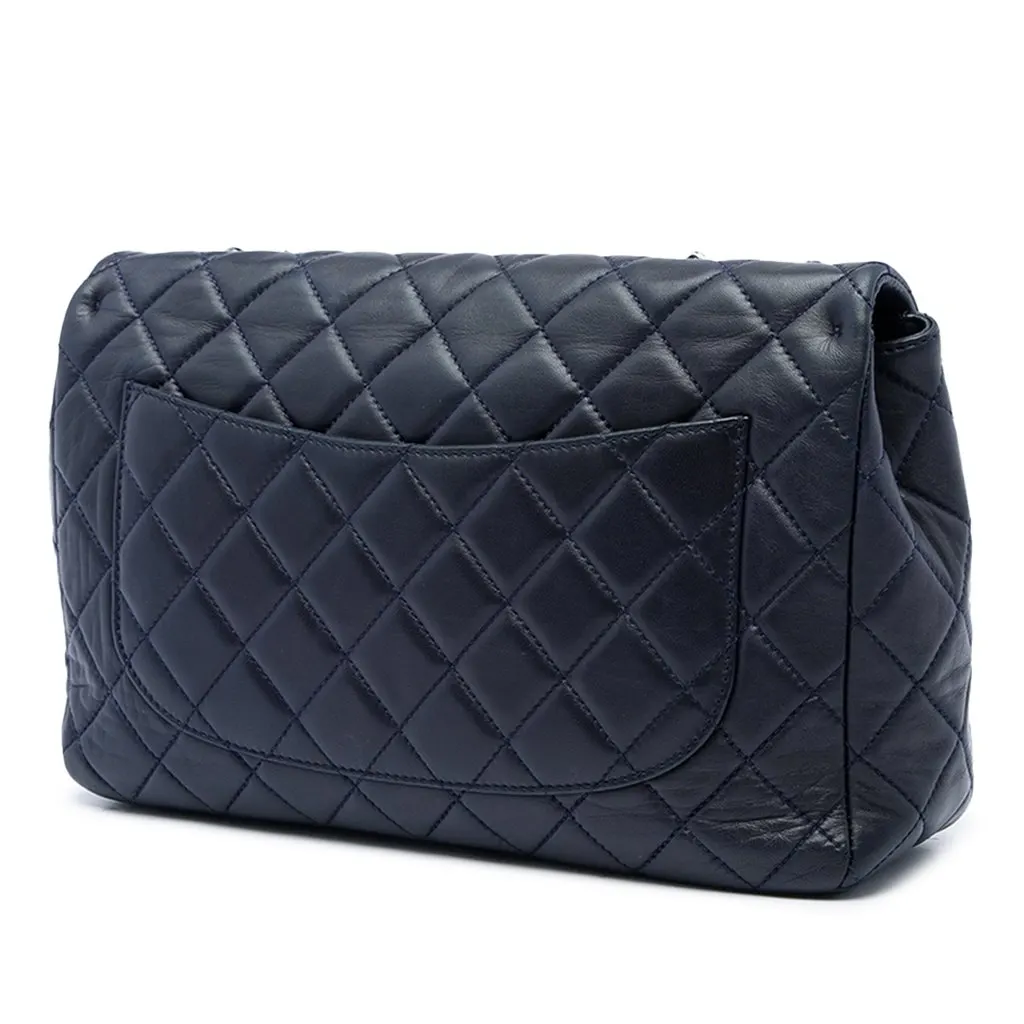 Chanel Jumbo Classic Lambskin Single Flap Blue Leather Very good - Back View