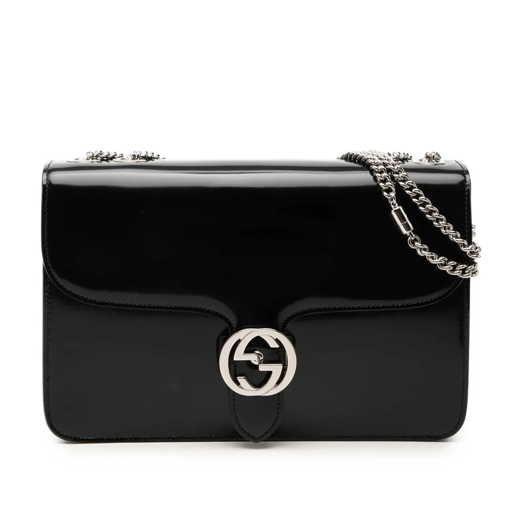Gucci Medium Patent Interlocking G Crossbody Black Leather Very good - Front View