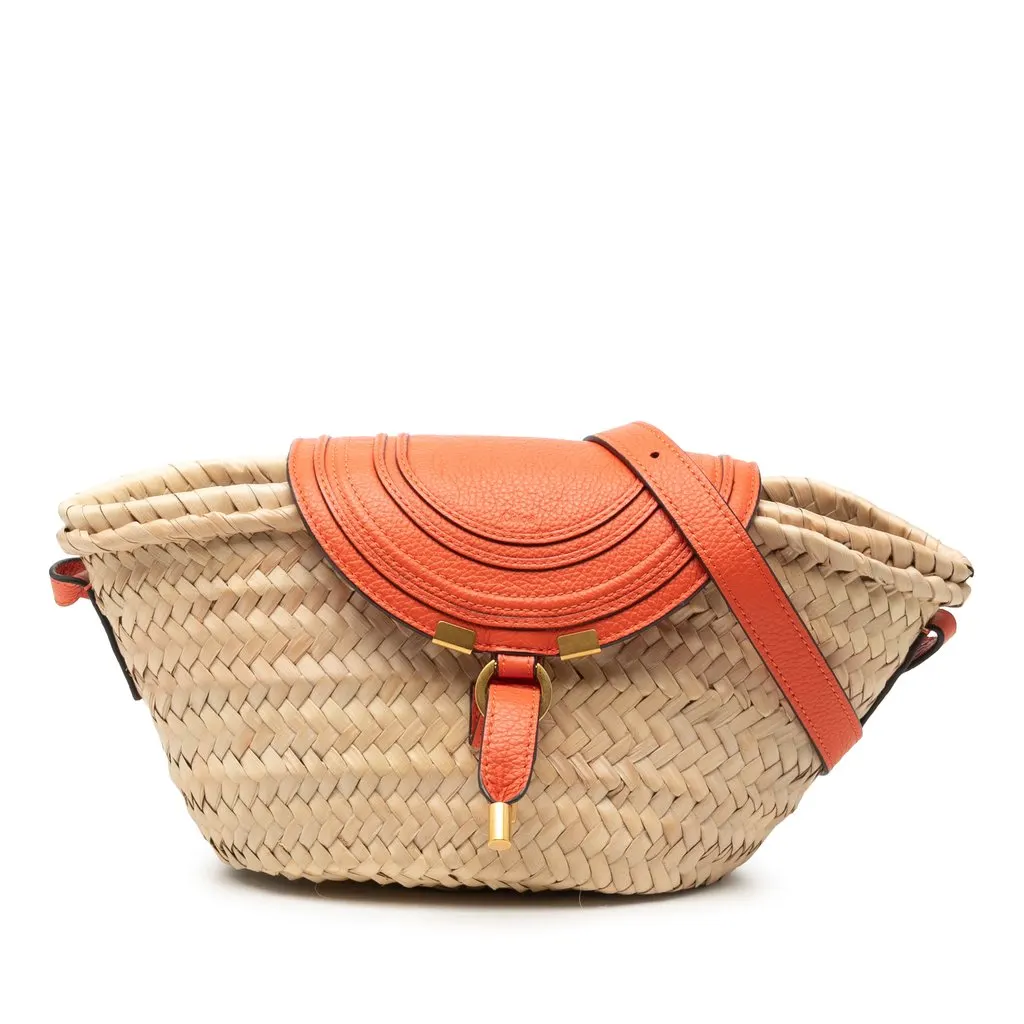 Chloé Mini Raffia Marcie Basket Crossbody Beige Very good - Front View