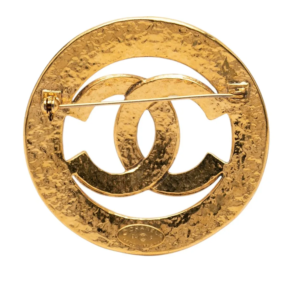 Chanel CC Gold Plated Cut Out Round Brooch Gold Metal Very good - Back View