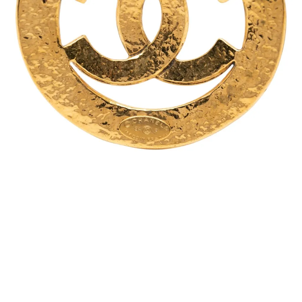 Chanel CC Gold Plated Cut Out Round Brooch Gold Metal Very good - Inside View